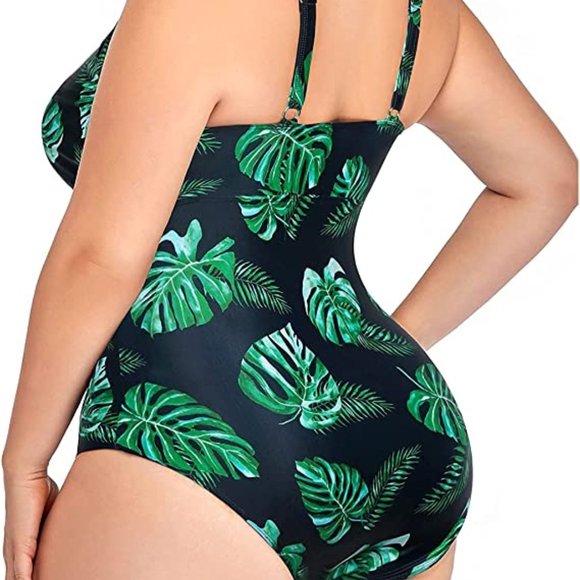 DACI Plus Size (L/12W) One Piece Sexy V Neck Tummy Control Swimsuit - Picture 2 of 5